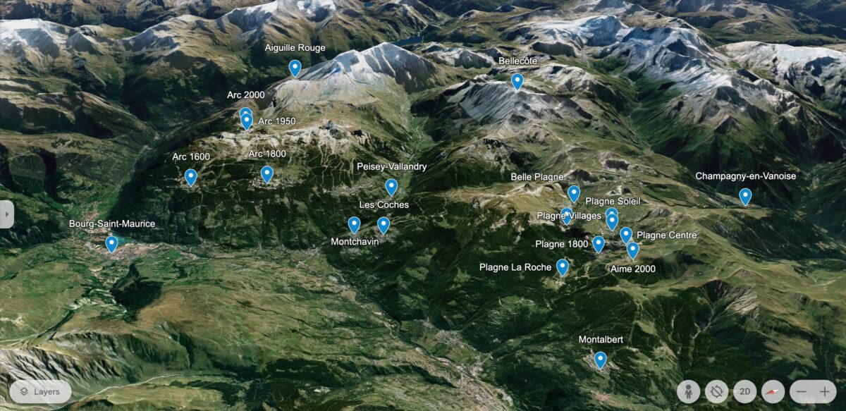 3D map of La Plagne / Les Arcs Paradiski from above