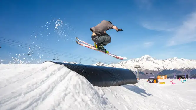 Skier in La Plagne's snowpark, the Riders' Nation park