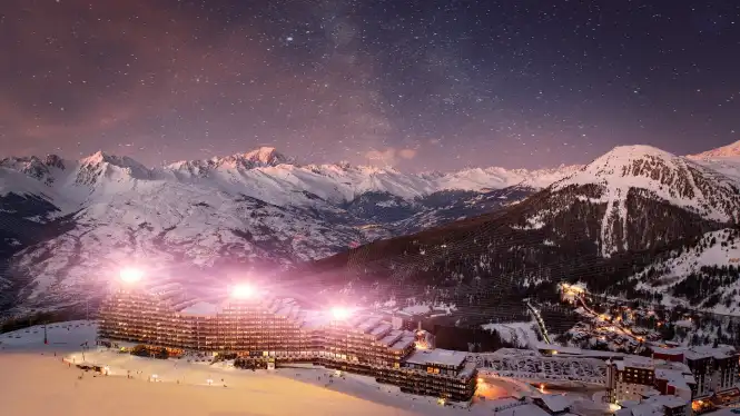 The Aime 2000 station in La Plagne surrounded by intermediate pistes