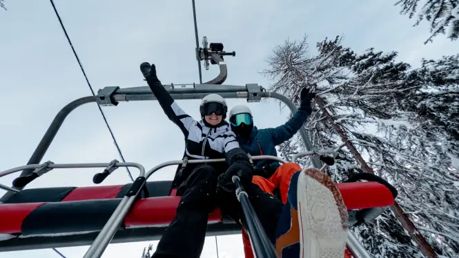 Beginners on a chairlift in La Plagne