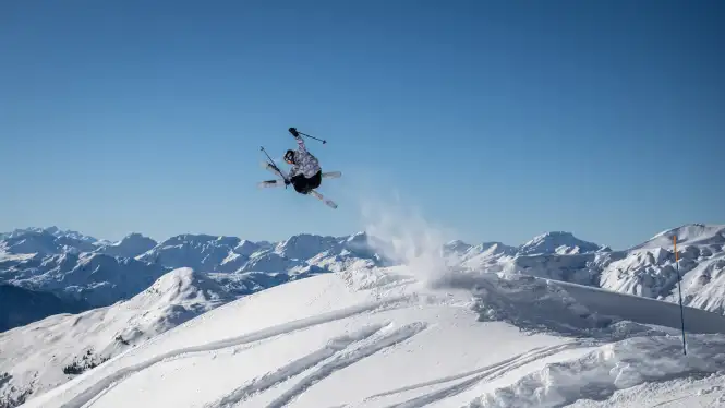 Skier jumping in La Plagne