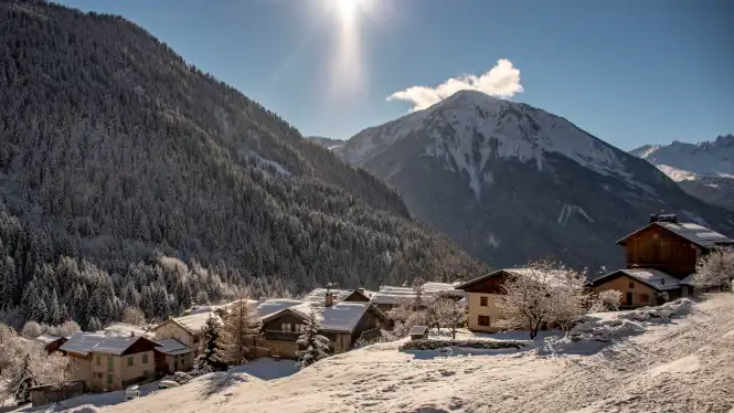 Champagny and Champagny-le-Haut villages below La Plagne Paradiski