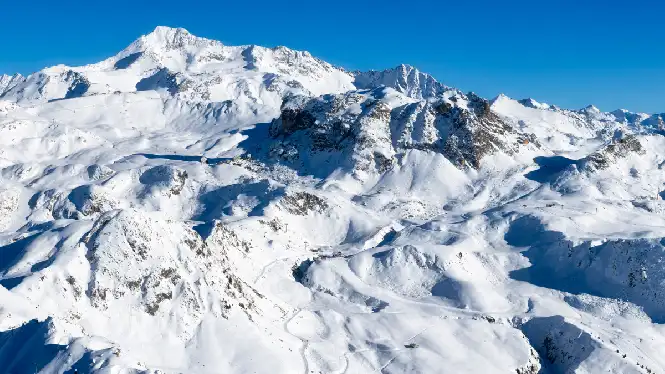 View of Grande Rochette above Plagne Centre in La Plagne