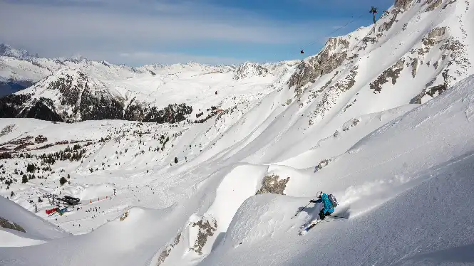 Skier off-piste in La Plagne in January