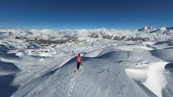 Skier in the backcountry of La Plagne