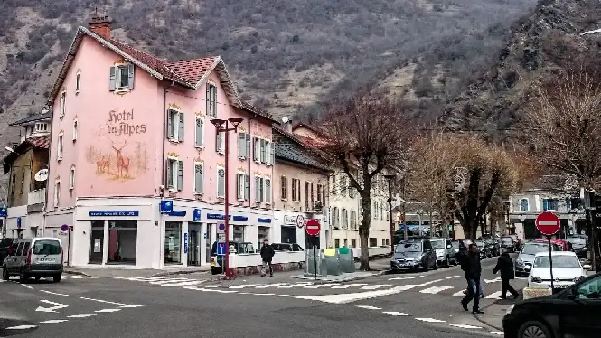 Moutiers village centre below La Plagne