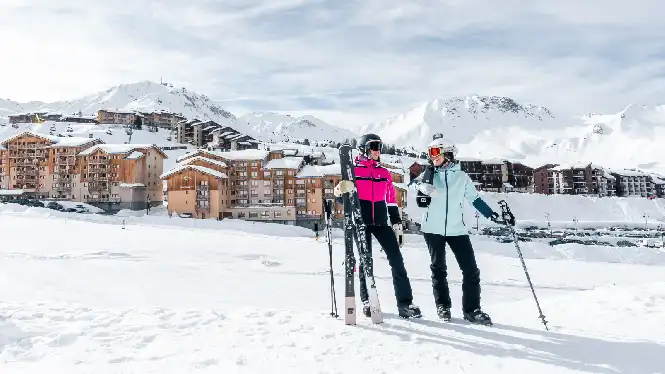 View over Plagne Villages in La Plagne and the vista from the Bergerie webcam