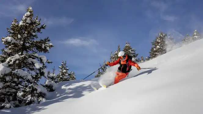 skiing the accessible off-piste in the bellecote bowl La Plagne