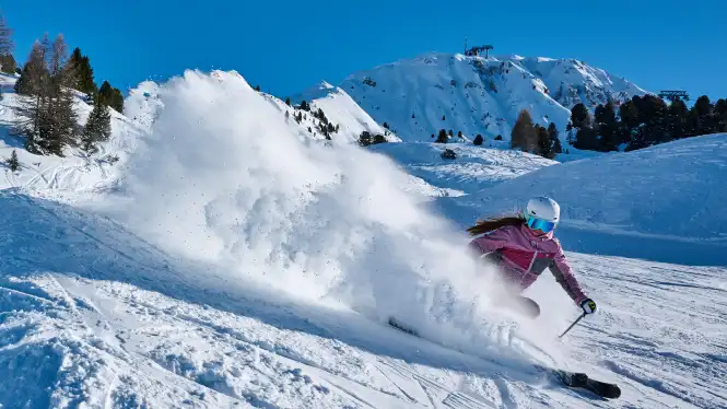 Skiing above Plagne Centre on the blue runs off Grande Rochette