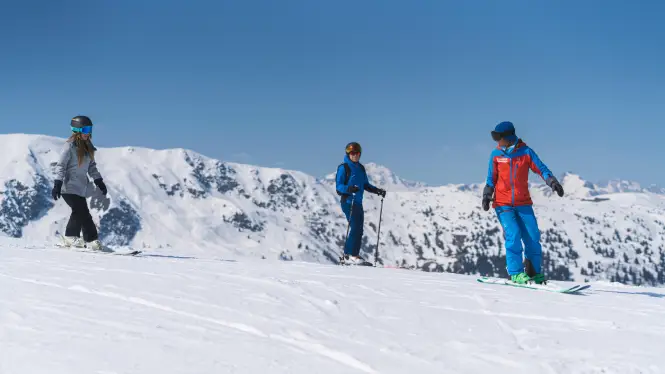 Beginner skiers in La Plagne