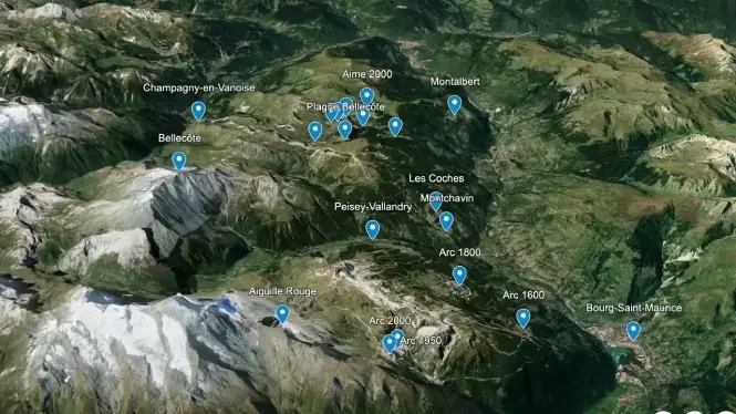 La Plagne, Les Arcs, Paradiski 3D map