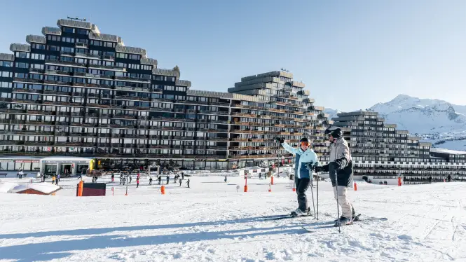 Beginners skiers in La Plagne, Aime 2000