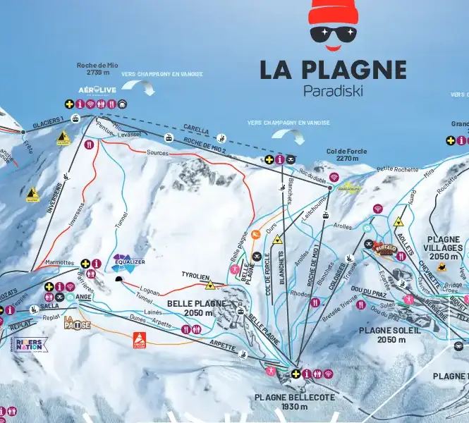 La Plagne's quietest areas - Plagne Bellecôte and Belle Plagne piste map