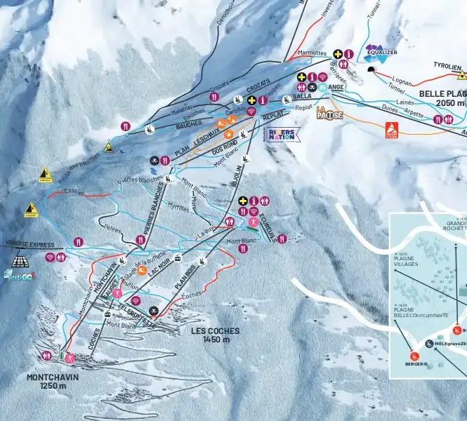 La Plagne's quietest areas - Montchavin piste map