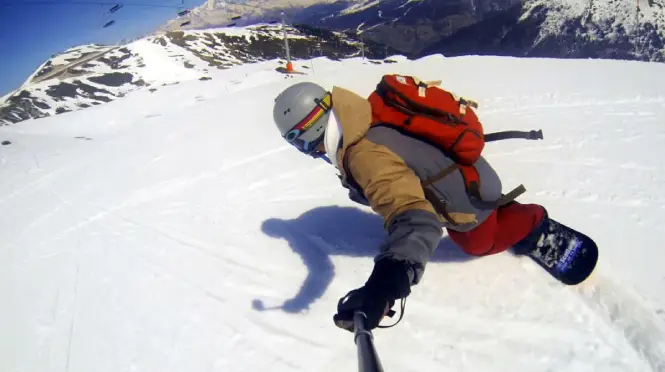 Snowboarding in La Plagne during a winter ski season