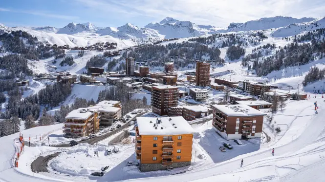 Plagne Centre and Grande Rochette from below Aime 2000, La Plagne