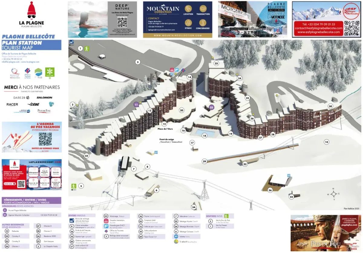 Plagne Bellecôte resort map showing apartments and facilities in the station