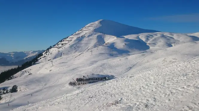 Sunny wide open runs on the Arpette above Plagne Bellecôte and Belle Plagne